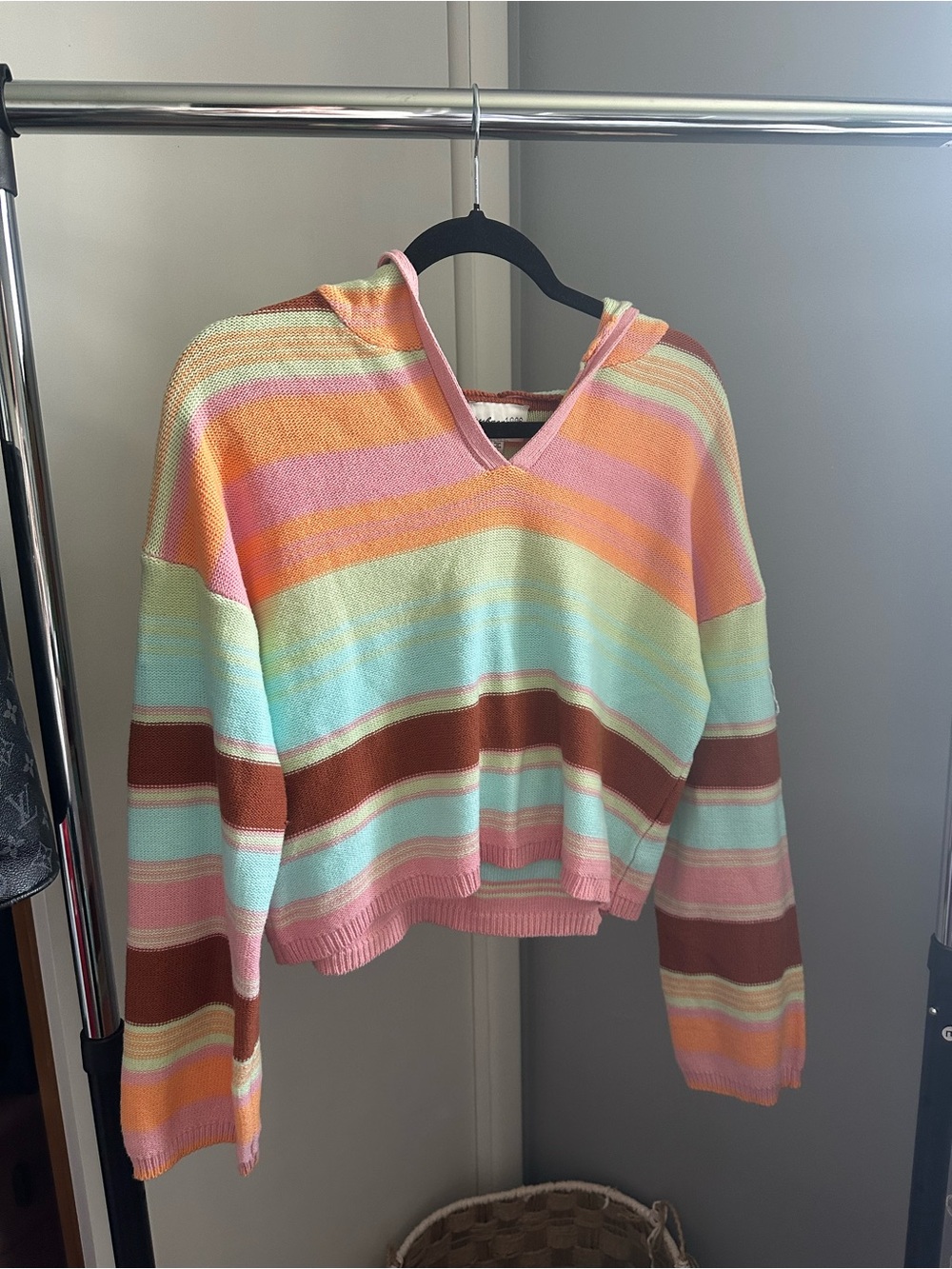 Striped Pastel Hooded Sweater - Multicolor